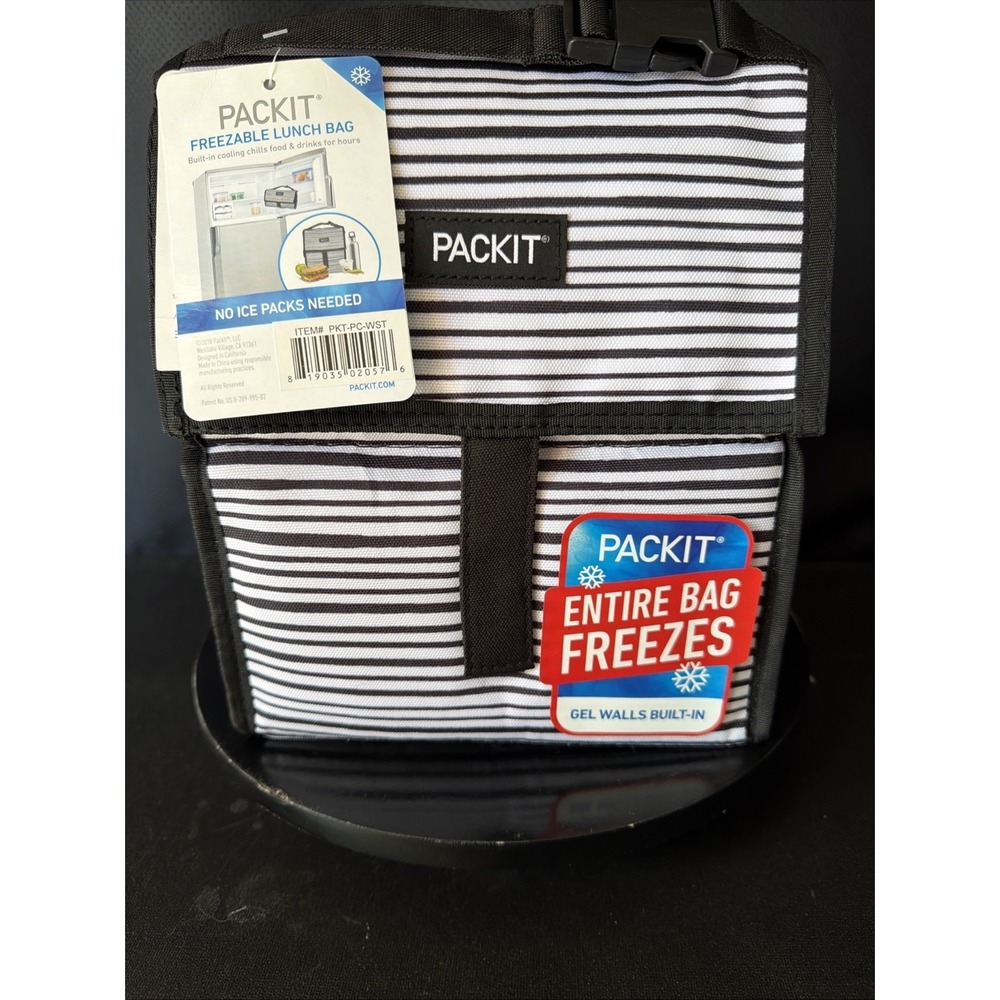 Packit‎ Freezable Lunch Bag Black And White Stripe NWT
